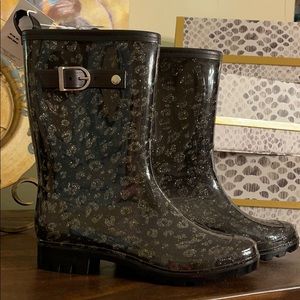 CAPELLI Black/Gold Metallic Leopard Rain Boots